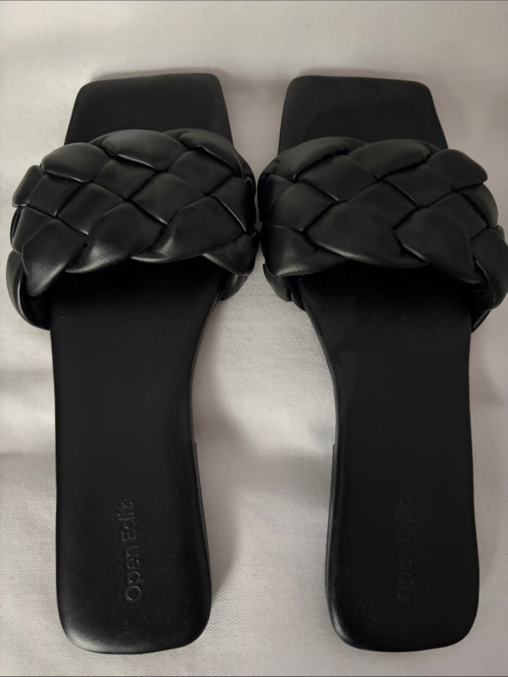 Open-Edit Black Braided Slide Sandals for Women